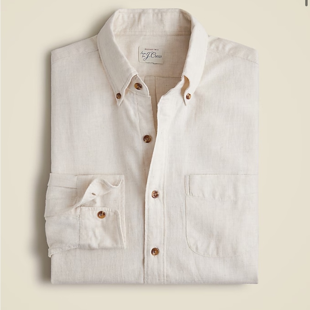 J.Crew Men's Cream Brushed Twill Shirt - Picture 3 of 3